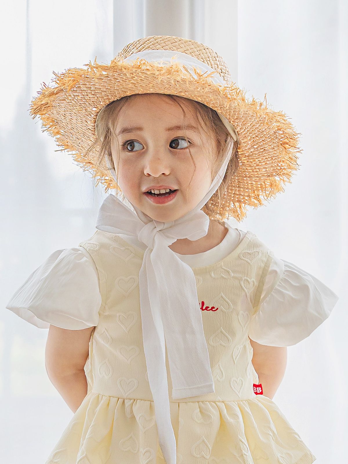 베이비블리(BABYBLEE) A18514 리본 밀짚 챙 모자