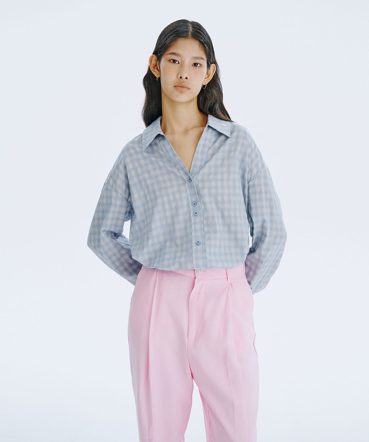 분더캄머(WNDERKAMMER) 80S CP V-neck Shirts_Blue
