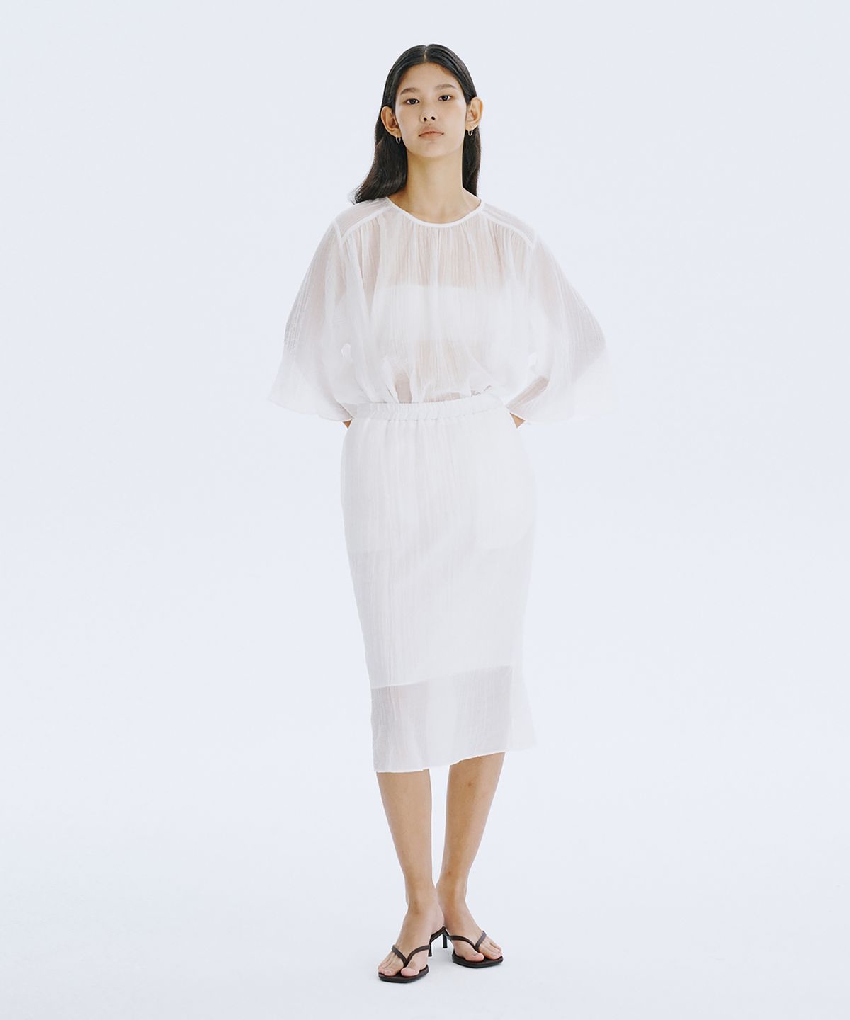 분더캄머(WNDERKAMMER) Sheer Banding Skirt_White