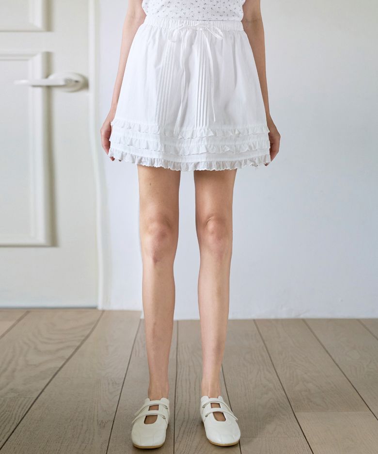 Tiered frill pintuck mini skirt - Ivory