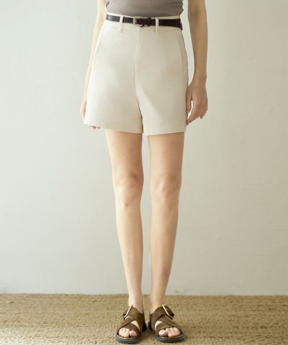 슬로우롤리(SLOWLOLLI) Belted cotton short pants_3 Colors