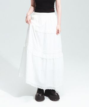 베티붑 티어드 코튼 밴딩 스커트_화이트