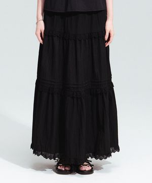 베티붑 티어드 코튼 밴딩 스커트_블랙