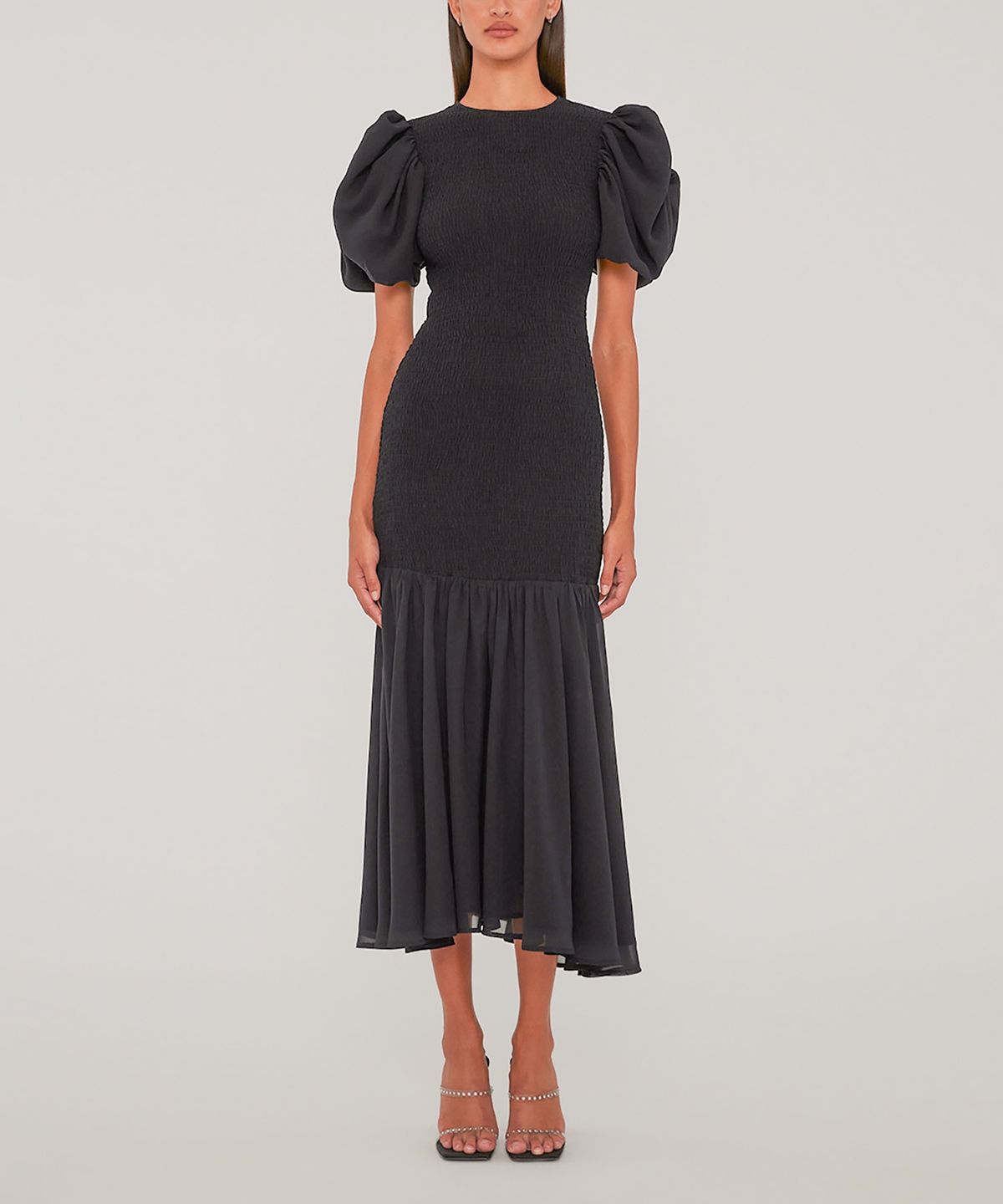 로테이트(ROTATE) (W) 쉬폰 퍼프 슬리브 드레스 블랙 CHIFFON PUFF SLEEVE DRESS