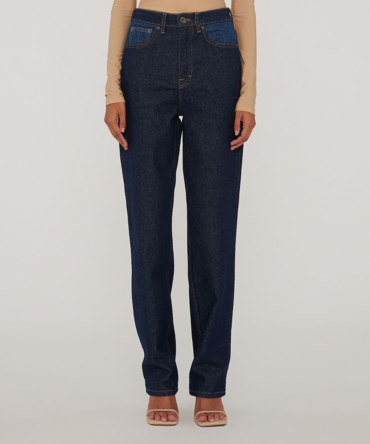 로테이트(ROTATE) (W) 믹스 컬러 팬츠 로 데님 블루 MIXED COLORED PANTS RAW DENIM