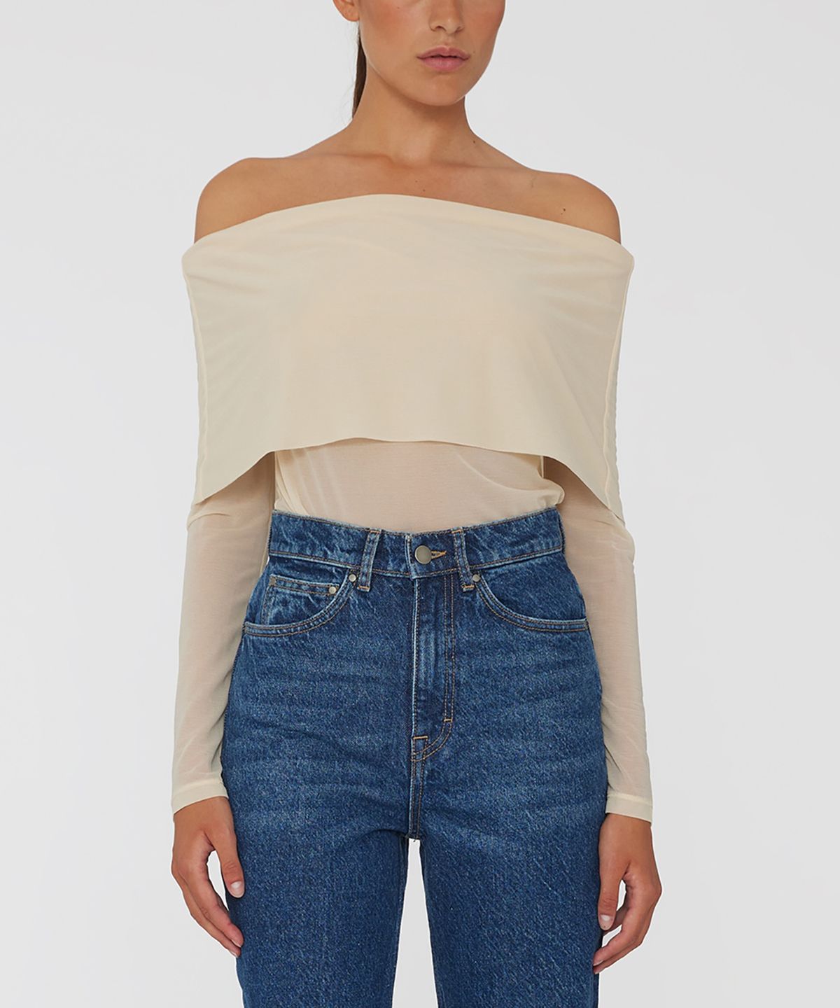 로테이트(ROTATE) (W) 쉬어 오프 숄더 탑 크렘 브륄레 SHEER OFF-SHOULDER TOP