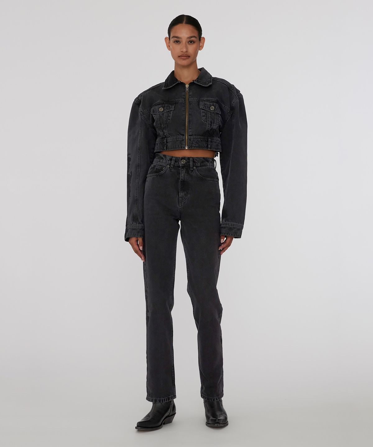 로테이트(ROTATE) (W) 워시드 데님 진 블랙 WASHED DENIM JEANS BLACK - WASHED