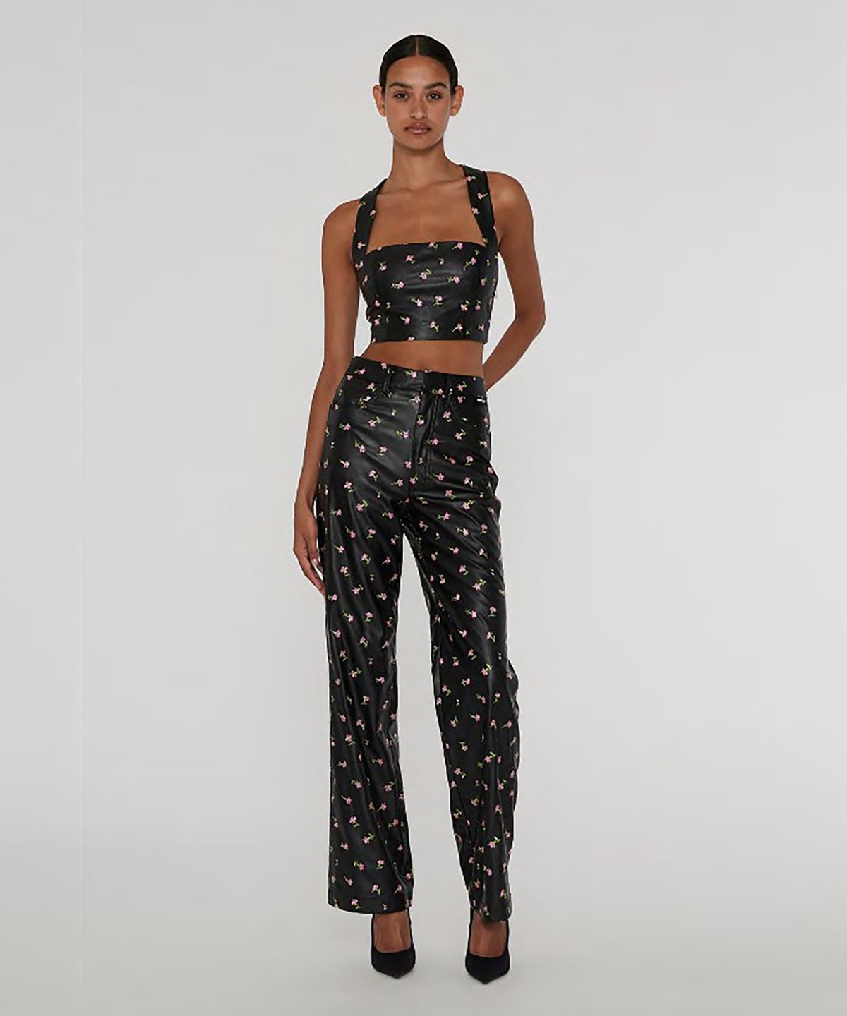 로테이트(ROTATE) (W) 프린티드 스트레이트 팬츠 블랙 PRINTED STRAIGHT PANTS