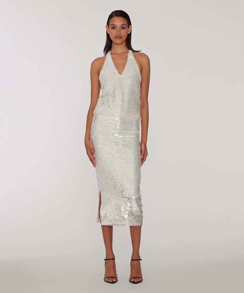 (W) 시퀸 펜슬 스커트 브라이트 화이트 SEQUINS PENCIL SKIRT BRIGHT WHITE