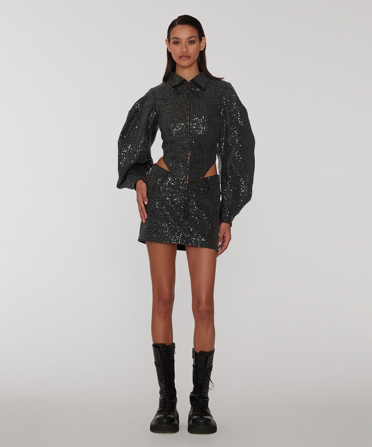 로테이트(ROTATE) (W) 트윌 시퀸 미니 스커트 블랙 TWILL SEQUIN MINI SKIRT BLACK