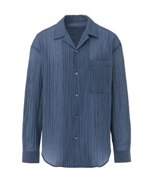 스트라이프 오픈 카라 셔츠 블루