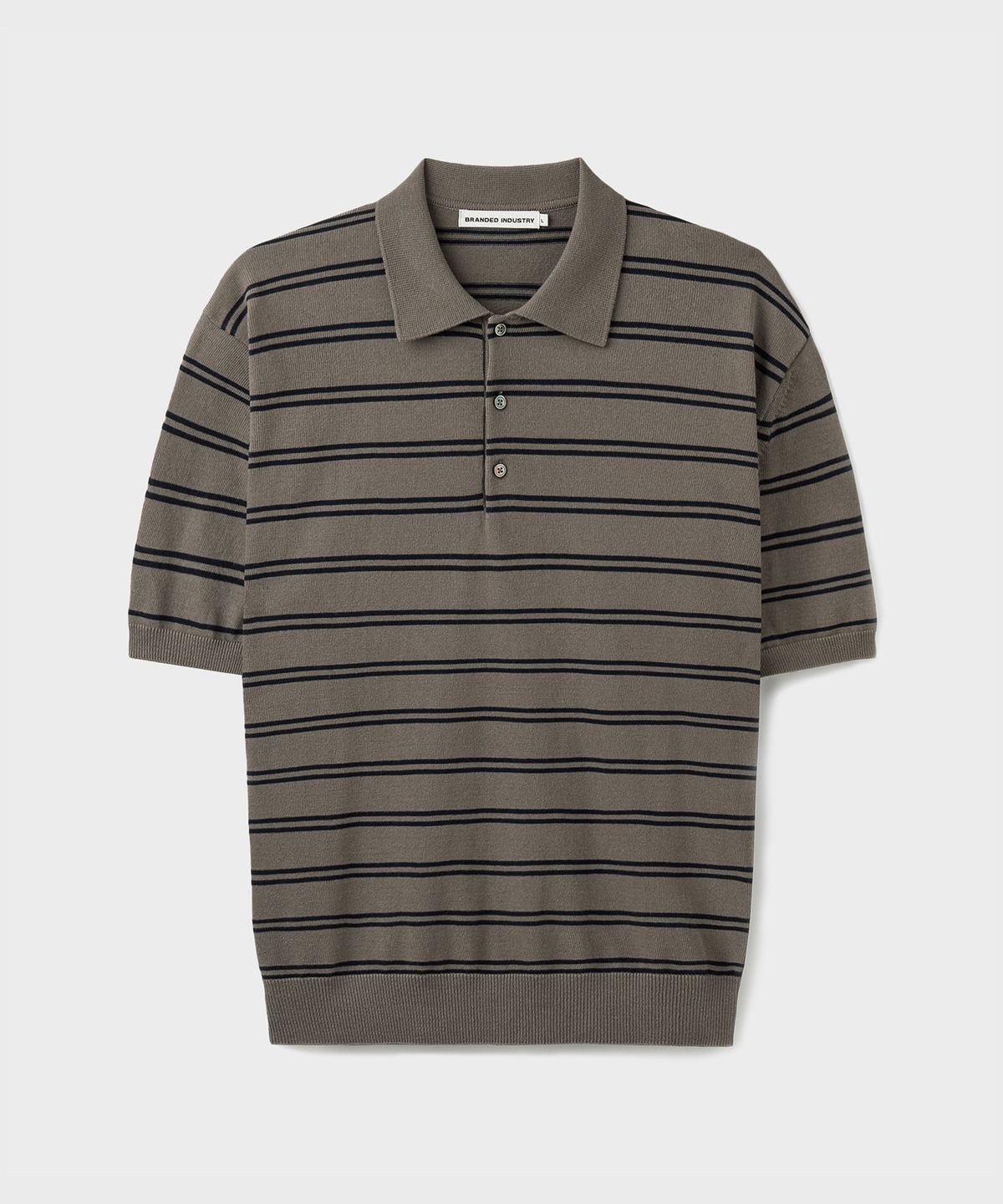 브랜디드(BRANDED) HARD TWIST EASY POLO KNIT [TAUPE GRAY STRIPE]