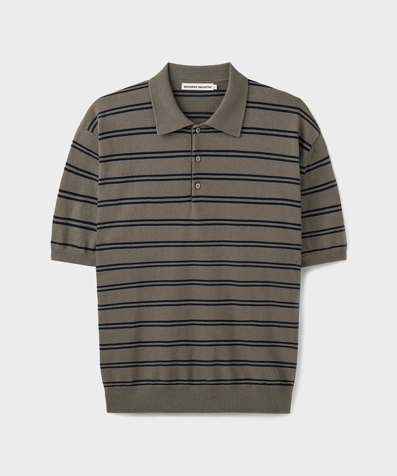 HARD TWIST EASY POLO KNIT [TAUPE GRAY STRIPE]