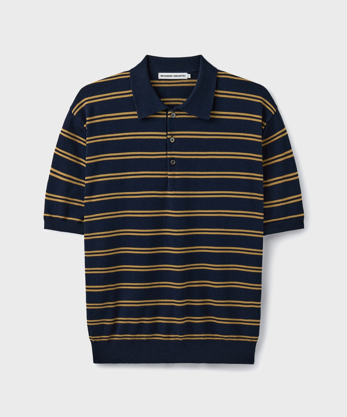 브랜디드(BRANDED) HARD TWIST EASY POLO KNIT [NAVY YELLOW STRIPE]