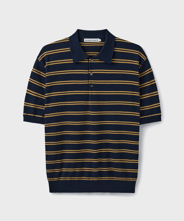 HARD TWIST EASY POLO KNIT [NAVY YELLOW STRIPE]