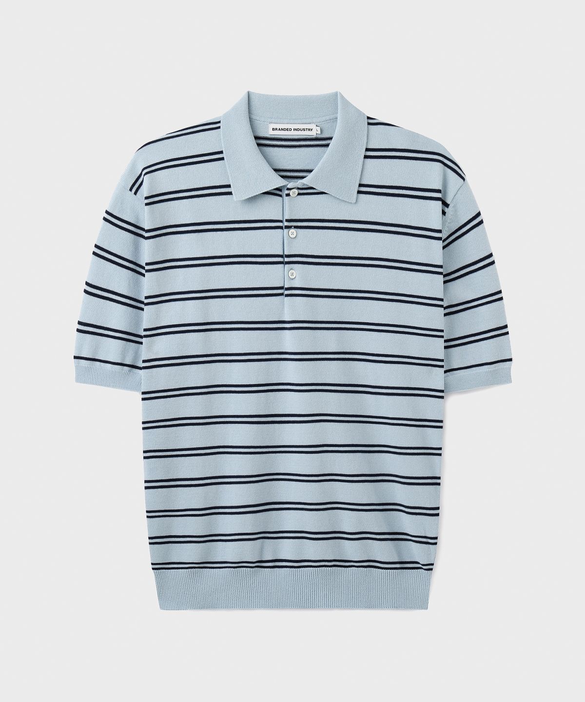 브랜디드(BRANDED) HARD TWIST EASY POLO KNIT [SKY BLUE STRIPE]