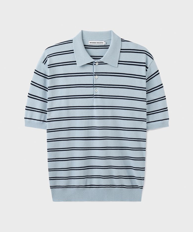 HARD TWIST EASY POLO KNIT [SKY BLUE STRIPE]