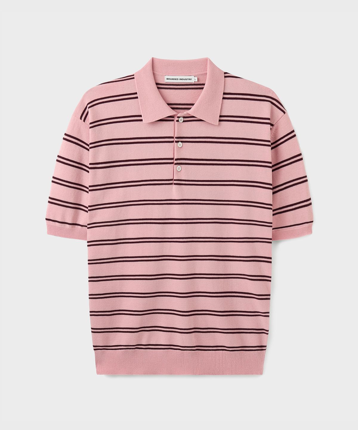 브랜디드(BRANDED) HARD TWIST EASY POLO KNIT [LIGHT PINK STRIPE]