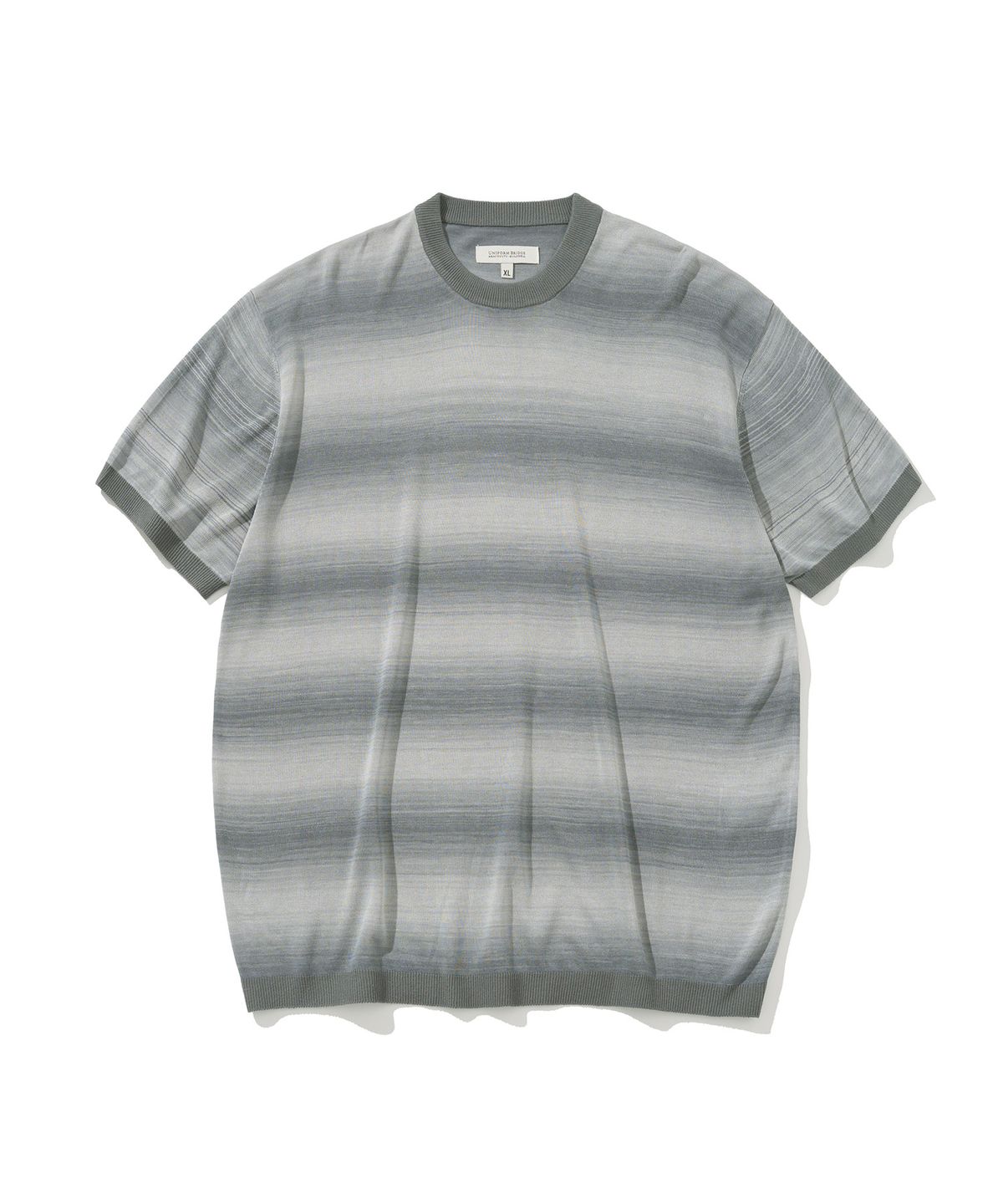 유니폼브릿지(UNIFORM BRIDGE) stripe summer crew neck knit grey