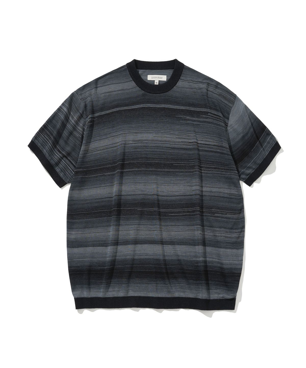 유니폼브릿지(UNIFORM BRIDGE) stripe summer crew neck knit black