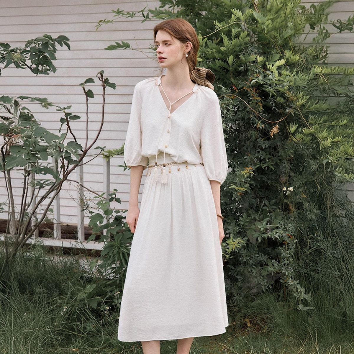 웬스데이딜라잇(WEDNESDAY DELIGHT) WD_Vacation lantern sleeve dress