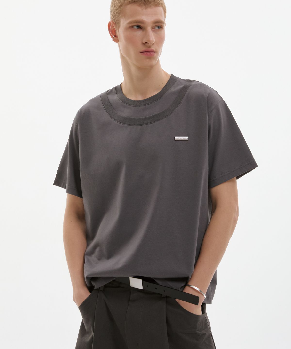 이에스씨 스튜디오(ESC STUDIO) double neck t-shirt (grey)