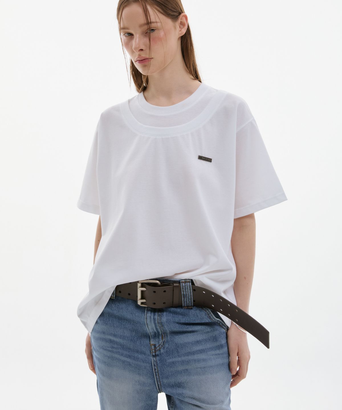 이에스씨 스튜디오(ESC STUDIO) double neck t-shirt (white)