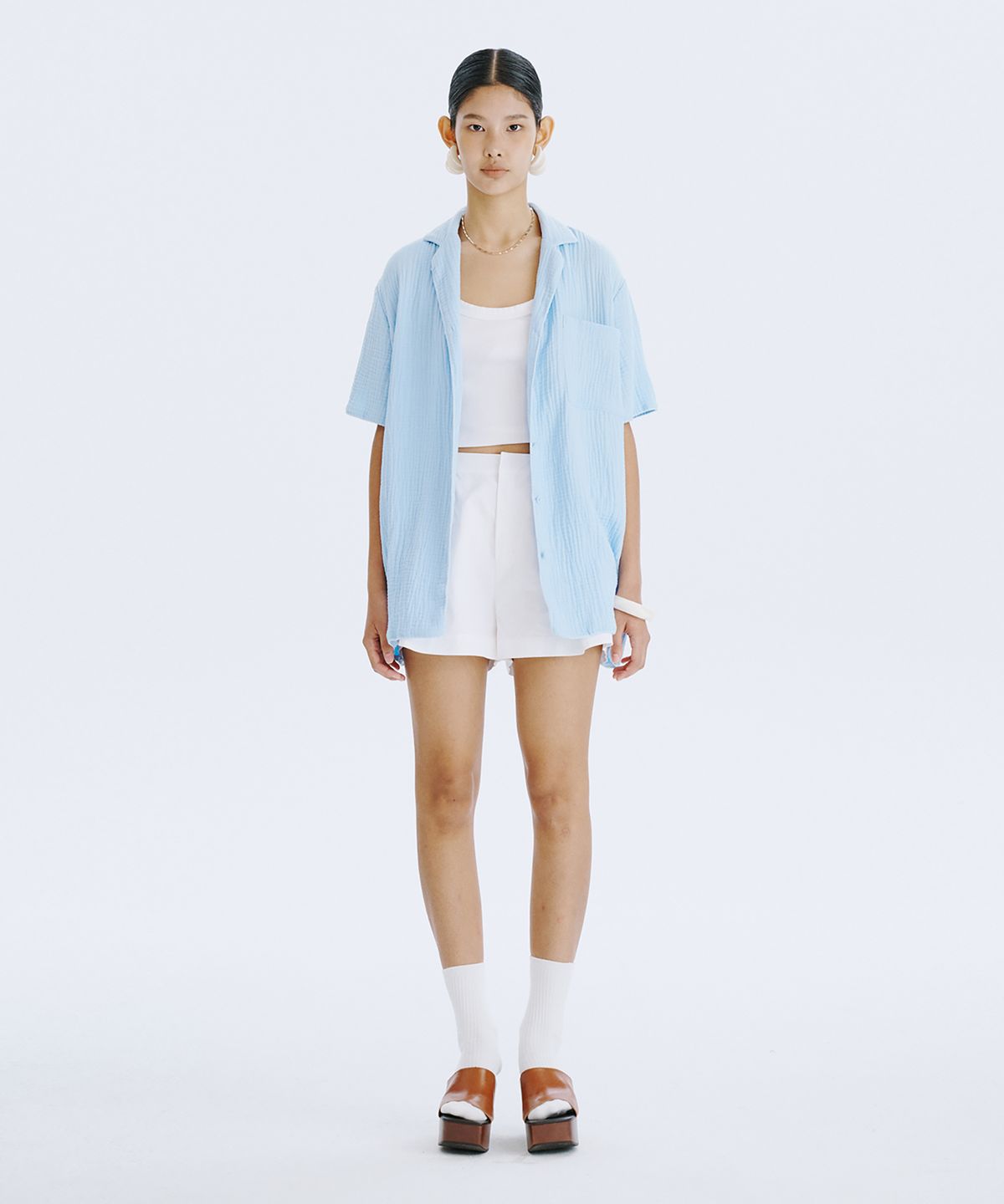분더캄머(WNDERKAMMER) SWAN half shirt_Light Blue