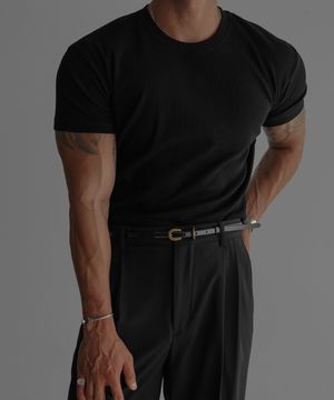 파인 리브드 머슬 반팔 니트티 [블랙]