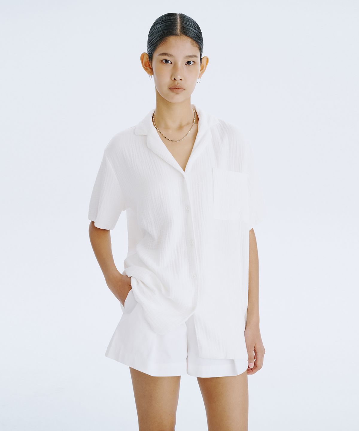 분더캄머(WNDERKAMMER) SWAN half shirt_White