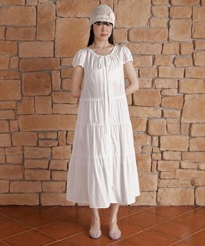 FRILL BUTTON LONG DRESS_IVORY