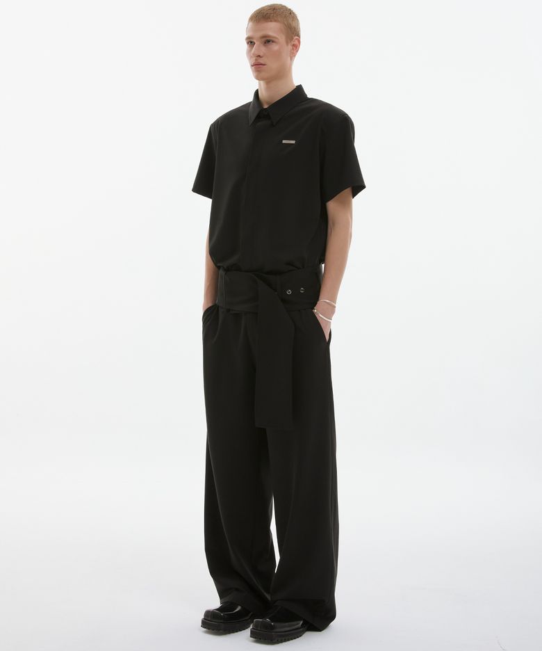 spacious belt pants (black)
