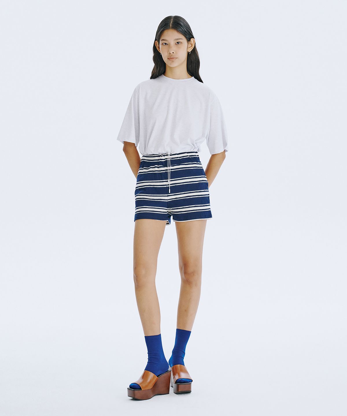분더캄머(WNDERKAMMER) Stripe Jacquard Knit Shorts_Navy