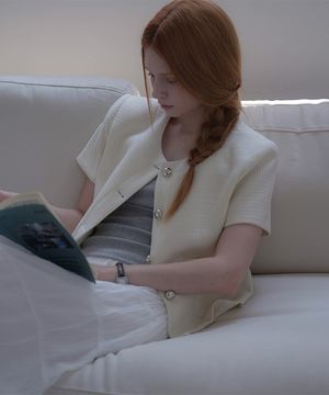 Round Neck Tweed Jacket [Cream]