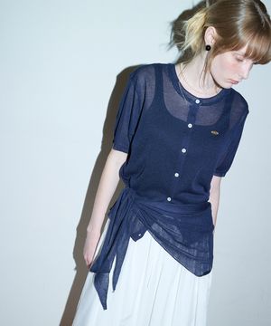 [Scarf Set] Essential Crewneck Knit Half Cardigan Navy