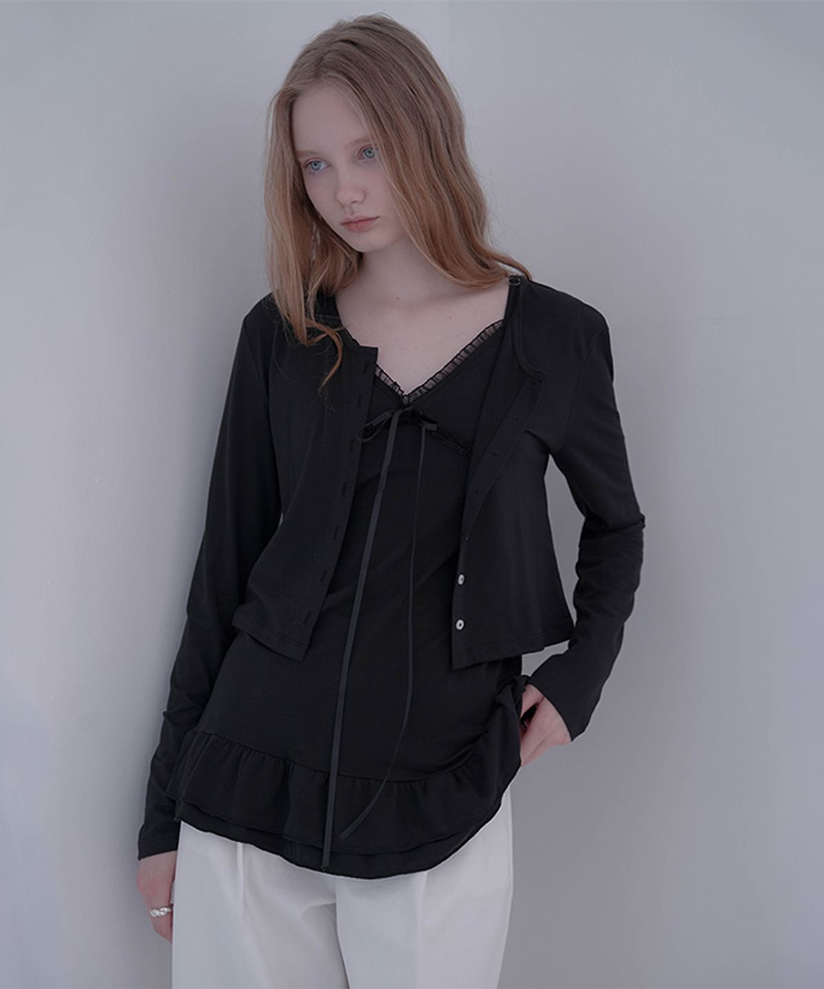 드헤베(DEHEVE) See-Through Soft Cardigan [Black]