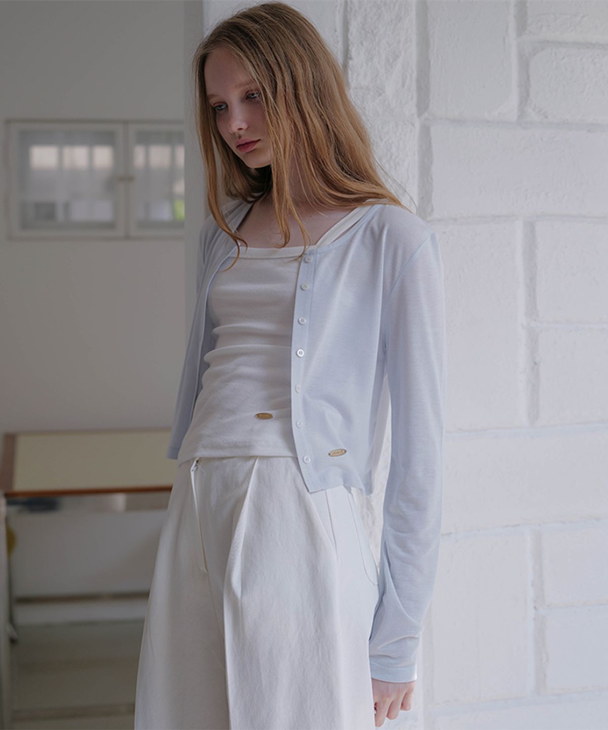 드헤베(DEHEVE) See-Through Soft Cardigan [Blue]