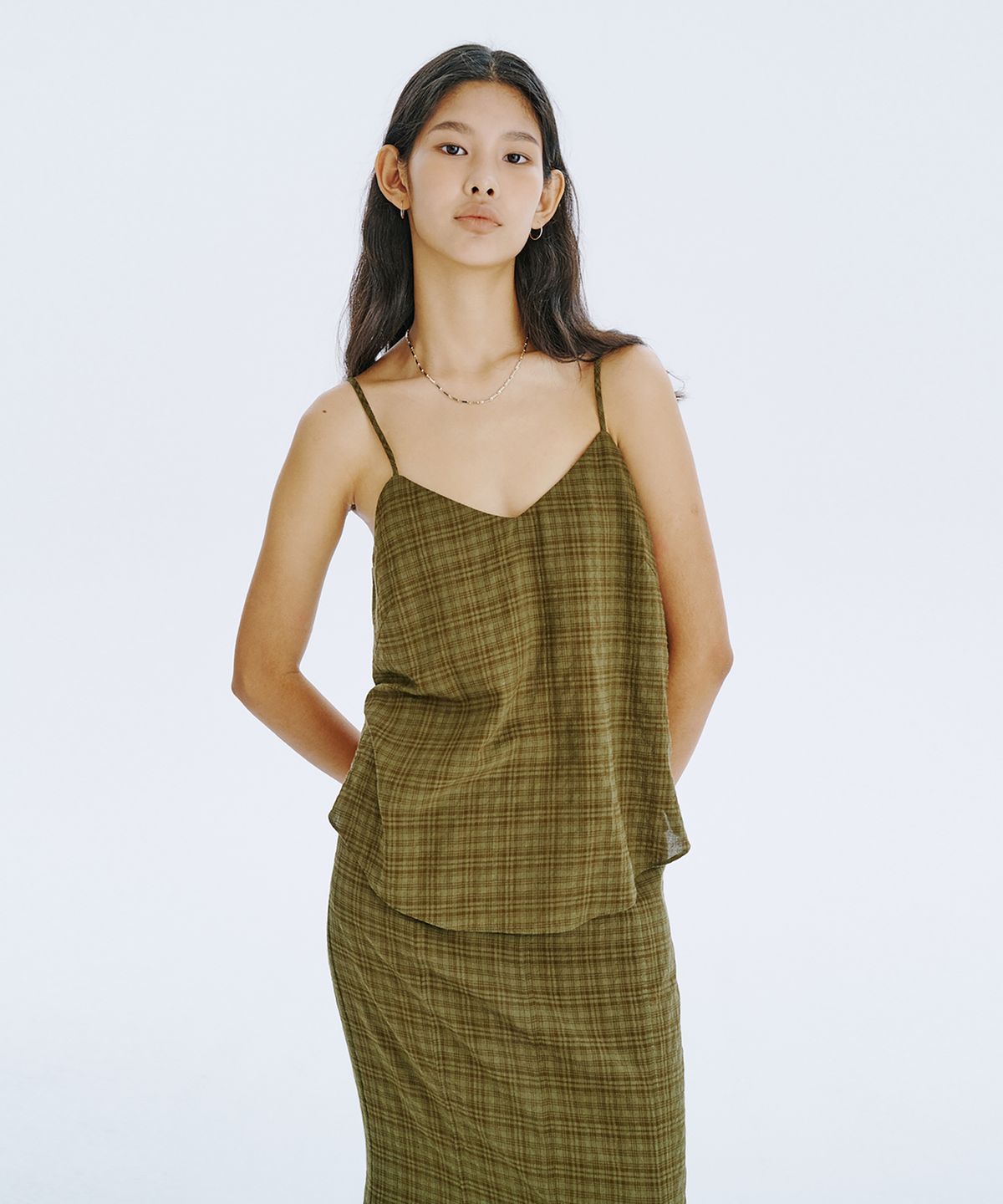 분더캄머(WNDERKAMMER) Check Sleeveless Top_Khaki