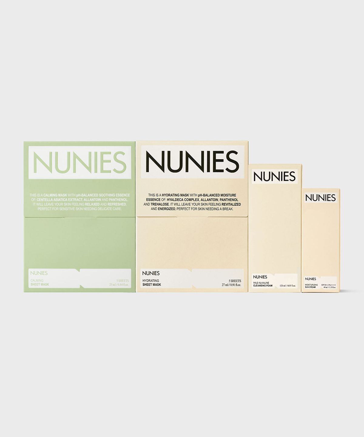 뉴니스(NUNIES) [패밀리 세트] 약알칼리성 클렌징폼 120ml+수분 선크림 40ml+수분 마스크 5매+진정 마스크 5매