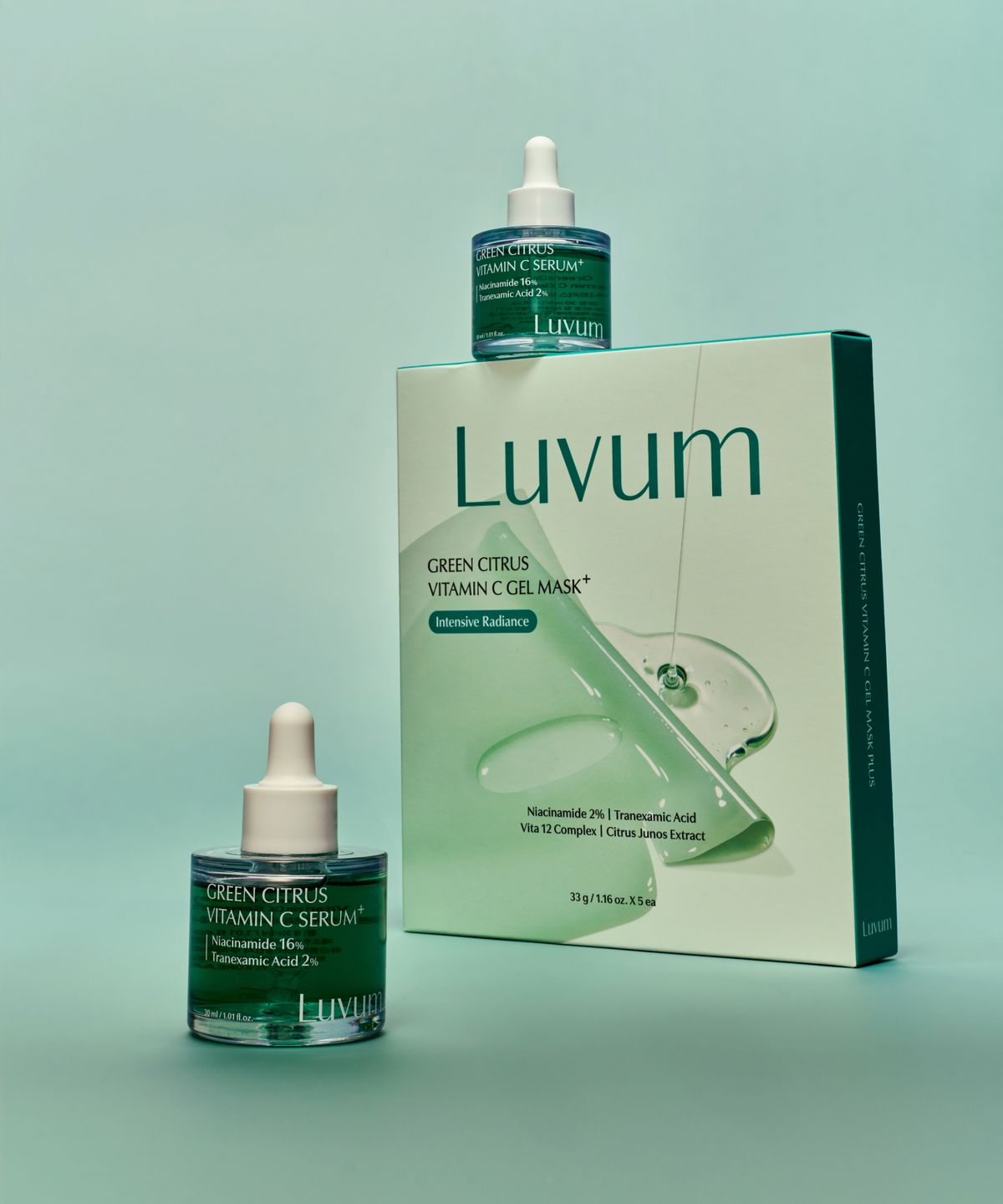 러븀(LUVUM) 그린 시트러스 비타민 C 겔 마스크 플러스 5매입 · 세럼 플러스 30ml
