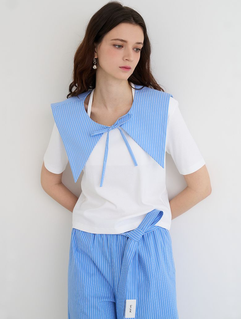 Ribbon Cape Collar_Light Blue 리본 케이프 카라_라이트 블루