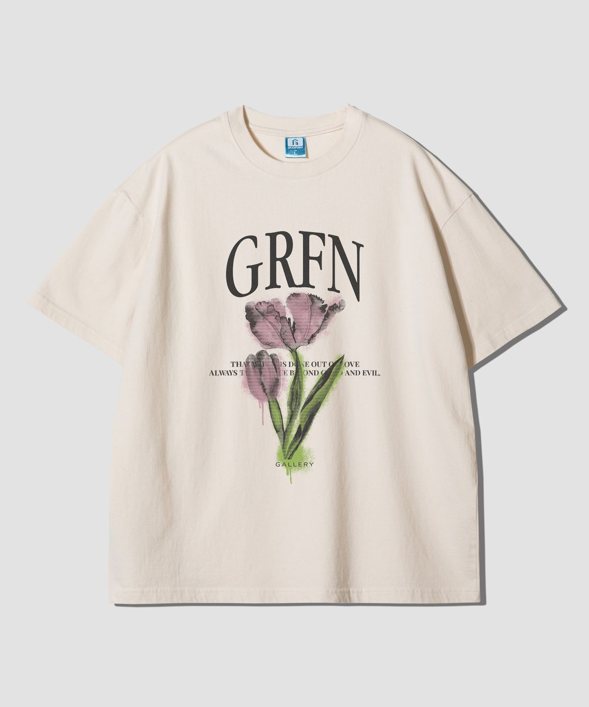 그랜피니(GRANFINNY) 로고 플라워 오버핏 반팔티-내추럴코튼