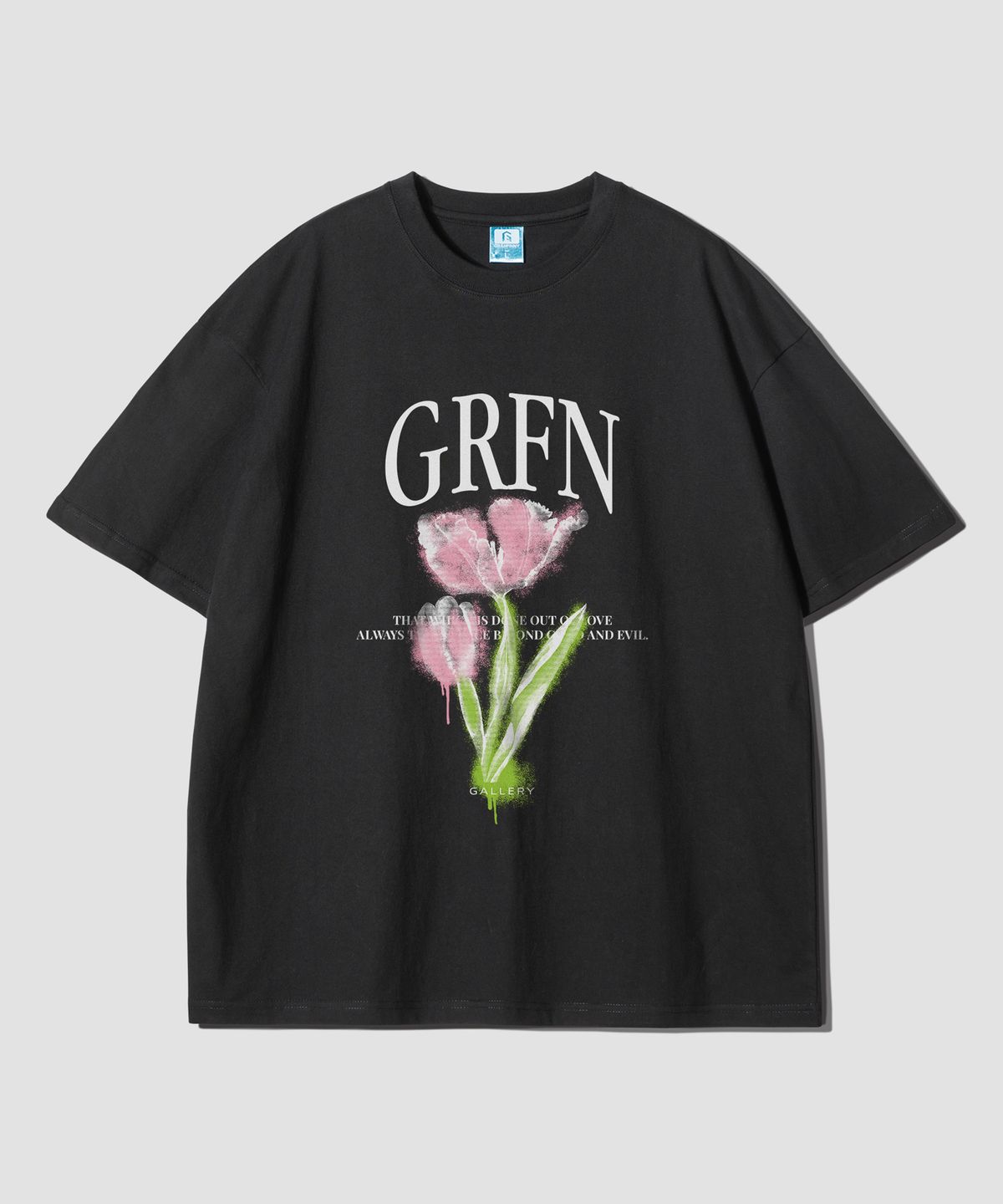 그랜피니(GRANFINNY) 로고 플라워 오버핏 반팔티-블랙