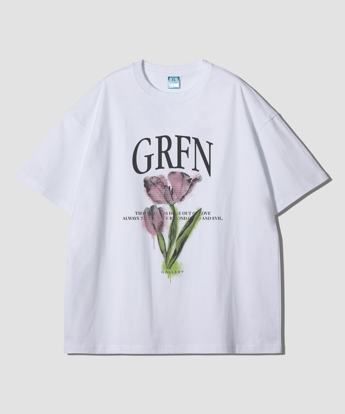 그랜피니(GRANFINNY) 로고 플라워 오버핏 반팔티-화이트