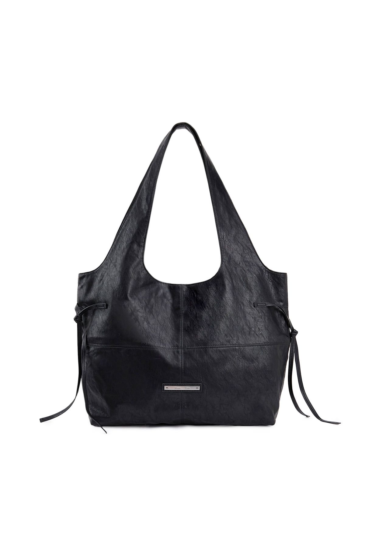 MUSINSA公式 | MATIN KIM SIDE STRING LEATHER BIG SHOULDER BAG IN BLACK