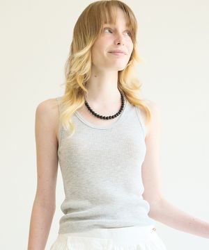 Linen U Neck Sleeveless Knit Melange Gray