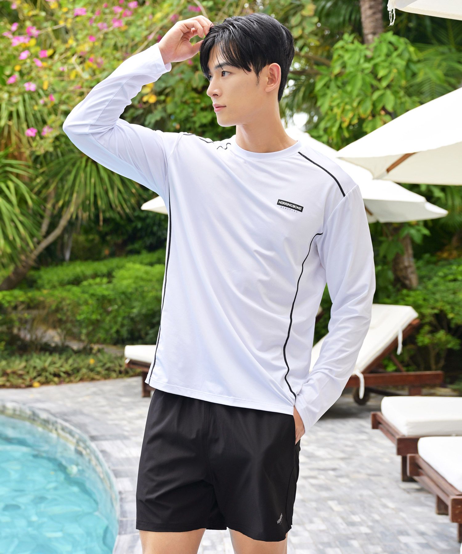 MUSINSA HERRINGBONE [SET] Mens Rash Guard Set Loose Fit Long