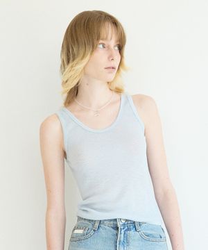 Linen U Neck Sleevelesss Knit Sky Blue