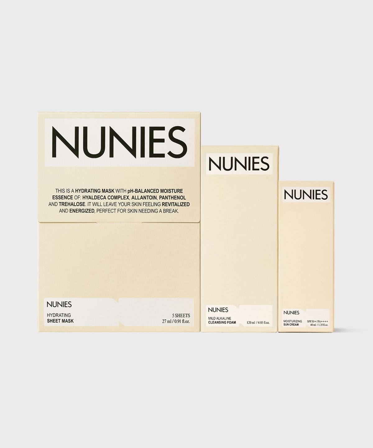 뉴니스(NUNIES) [수분케어 세트] 약알칼리성 클렌징폼 120ml+수분 선크림 40ml+수분 마스크 5매