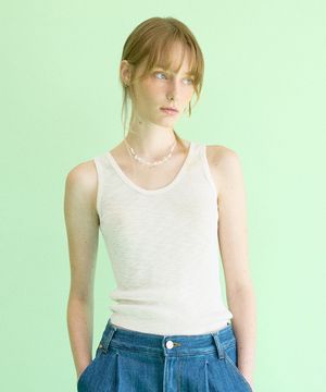 Linen U Neck Sleeveless Knit Ivory